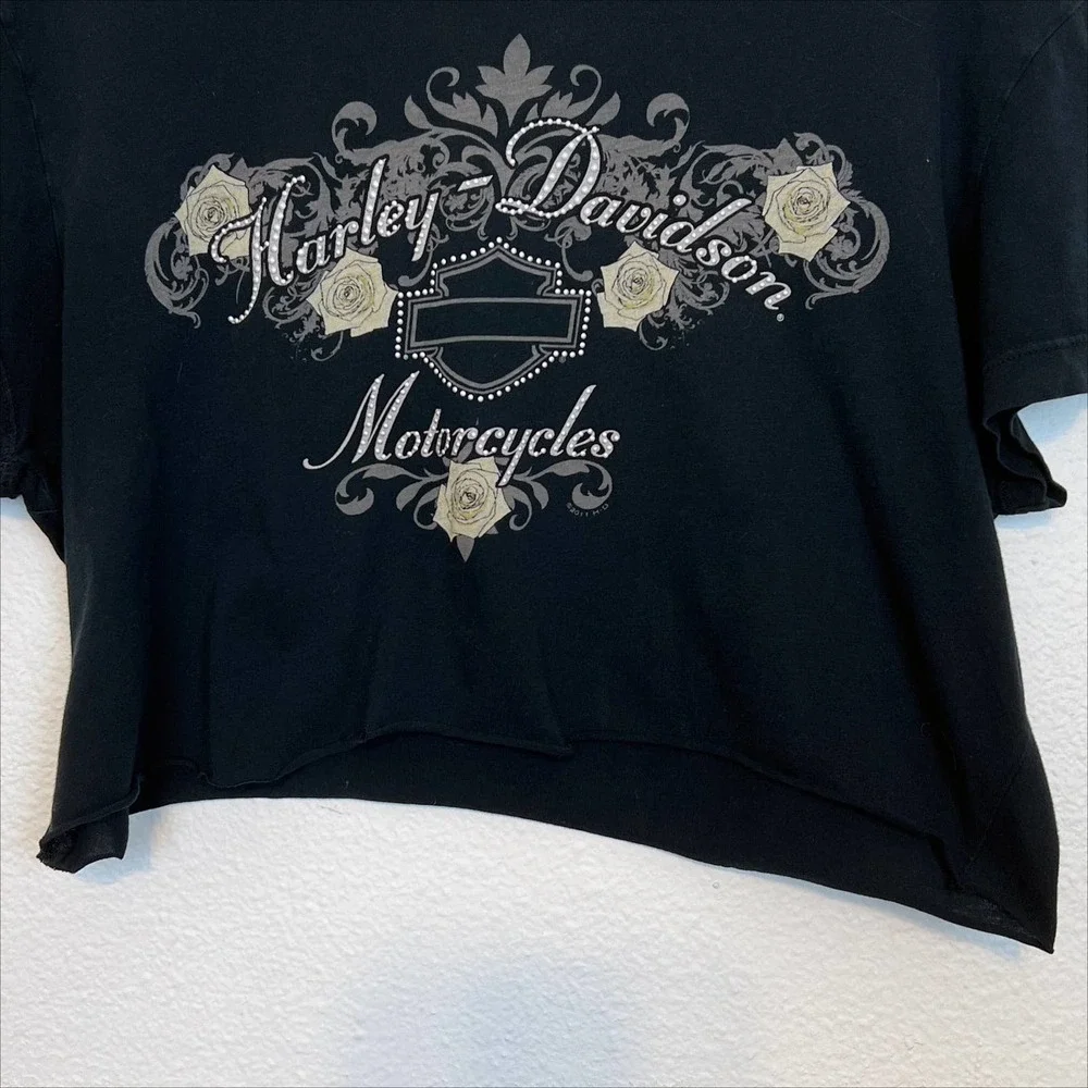 Harley Davidson Custom Cropped Chicago Black T-Shirt Large - Picture 7 of 7